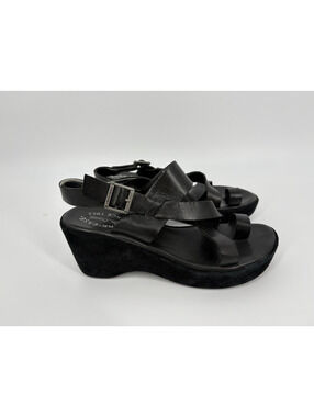 READ Kork Ease Leather Wedge Strap On Sandals Black 90s aesthetic Y2K Chunky